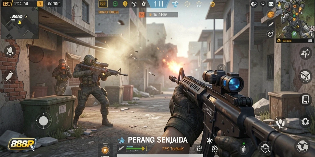 Tampilan menegangkan dari gameplay FPS di 888R