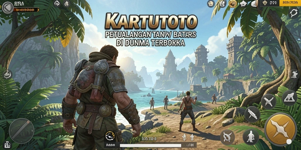Screenshot gameplay KARTUTOTO menampilkan eksplorasi dunia terbuka yang luas.