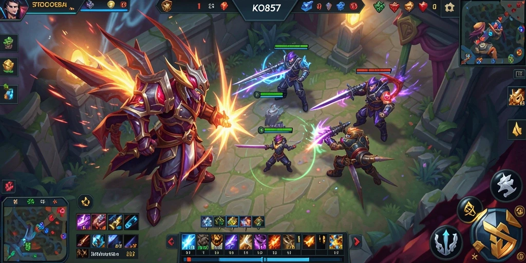 Screenshot menunjukkan aksi seru dalam pertandingan MOBA KO857.