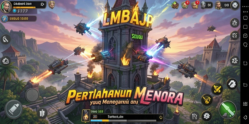 Screenshot gameplay Tower Defense LMBAJP yang menampilkan aksi menara melawan musuh.