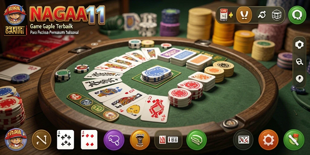 Screenshot utama NAGA11 menunjukkan gameplay Gaple yang seru dan interaktif.