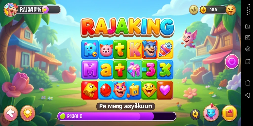 Tampilan seru gameplay RAJAKING dengan level Match-3.