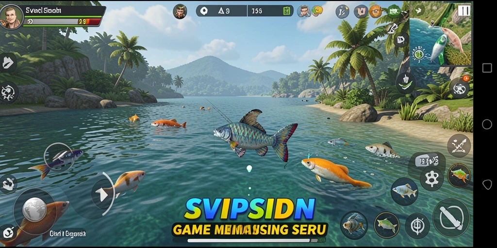 Screenshot gameplay SVIPSIDN menampilkan aksi memancing yang seru dan realistis.